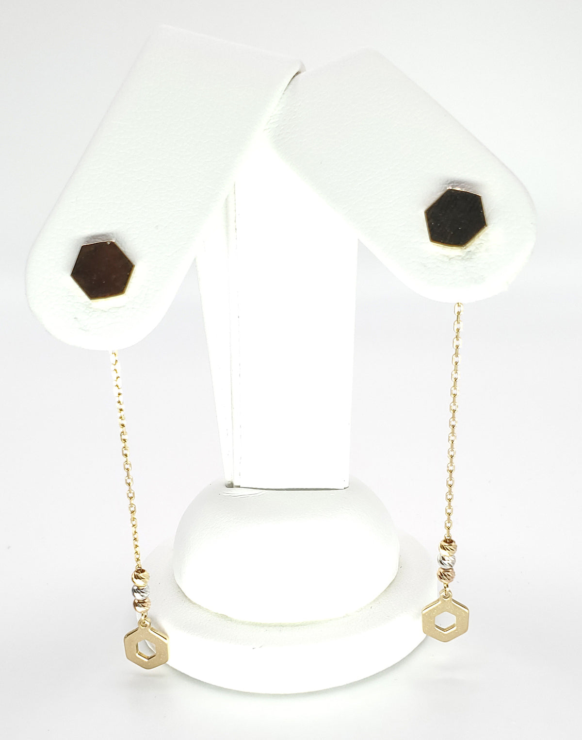 18K Yellow Gold Hexagonal Dangle Earrings