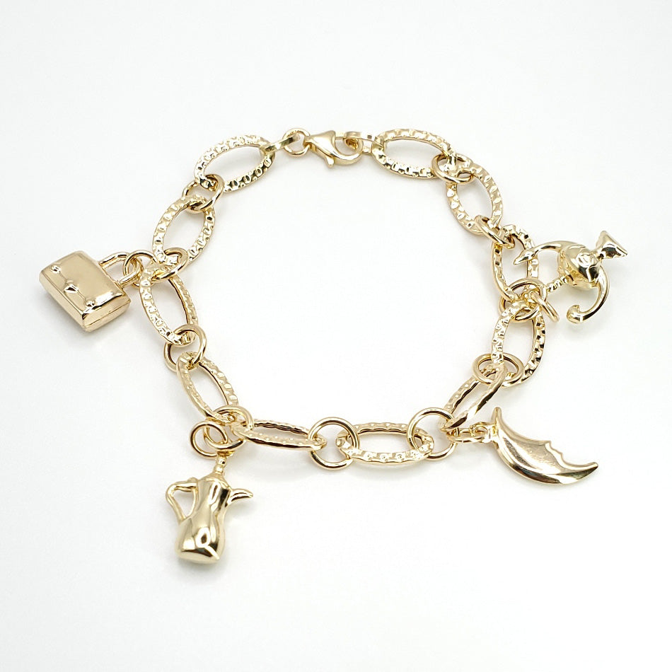 18K Yellow Gold 8&quot; Bracelet with Trinkets