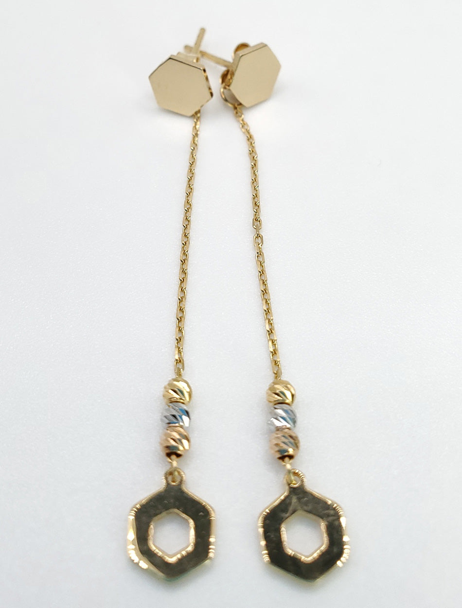 18K Yellow Gold Hexagonal Dangle Earrings